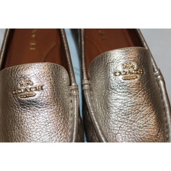 NEW COACH MARLEY LEATHER LOGO SLIP ON DRIVER LOAFER MOCASSINS GOLD SZ 9 - Picture 2 of 6